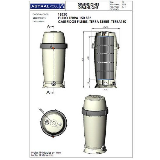 Cartridge φίλτρο πισίνας Terra 150 25m3/h ASTRALPOOL