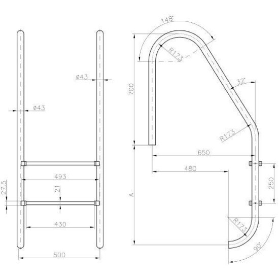 STANDARD σκάλα πισίνας 4 σκαλοπάτια INOX (316) KRIPSOL