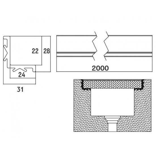 Κανάλι σχάρας υπερχείλισης profil 22/24 mm